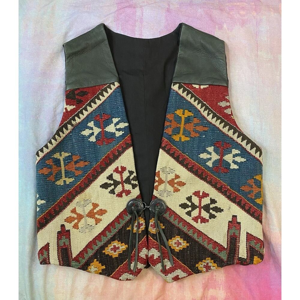 Hester Santa Fe Vintage Vest Southwestern Indian Concho Leather Chimayo Sz M